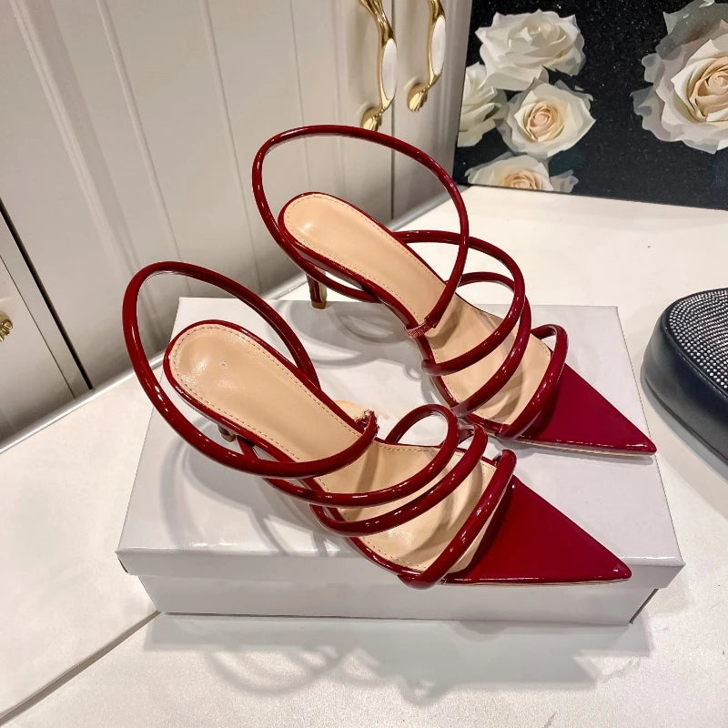 Women's Roman Sandals New Pointed Fine Heel Sexy Banquet Diamond Wrapped Strap High Heel Sandals