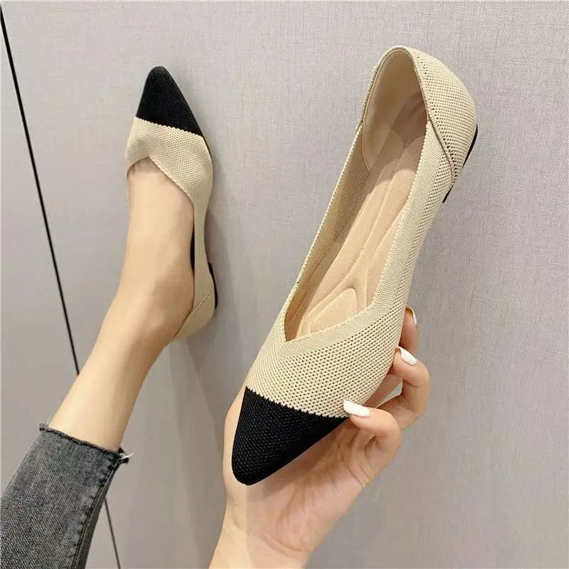 Women's leisure flat shoes pointed knitting elastic comfortable shoes