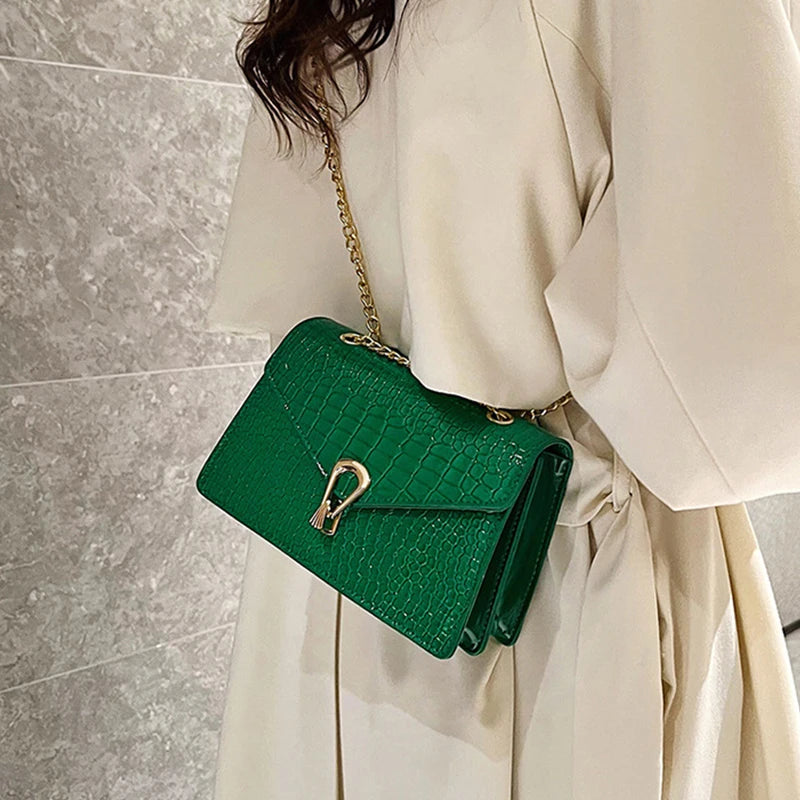 Crocodile Pattern Shoulder Bags For Women Chains Square Bag Crossbody Handbag
