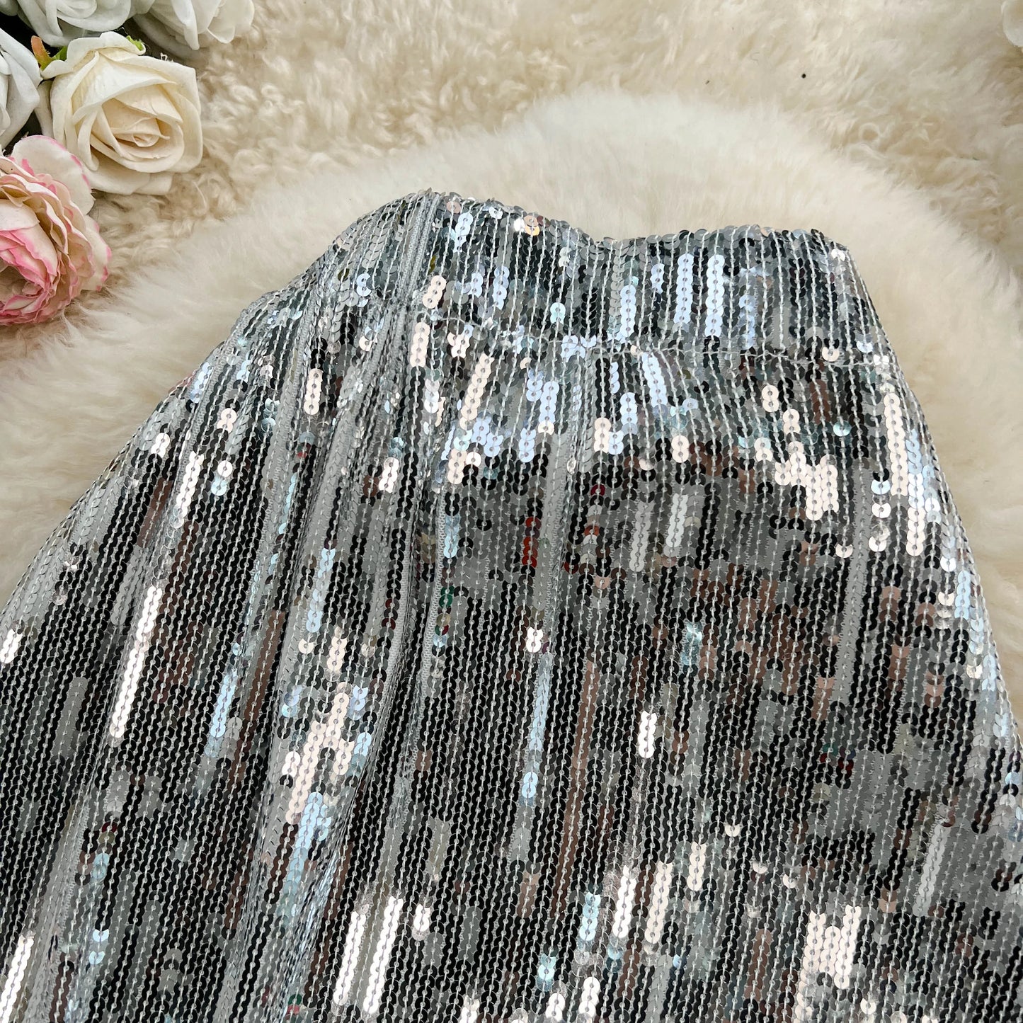 Women Chic Sequin tassel glitter Skirt High Waist Elegant Korean Fashion Skirt