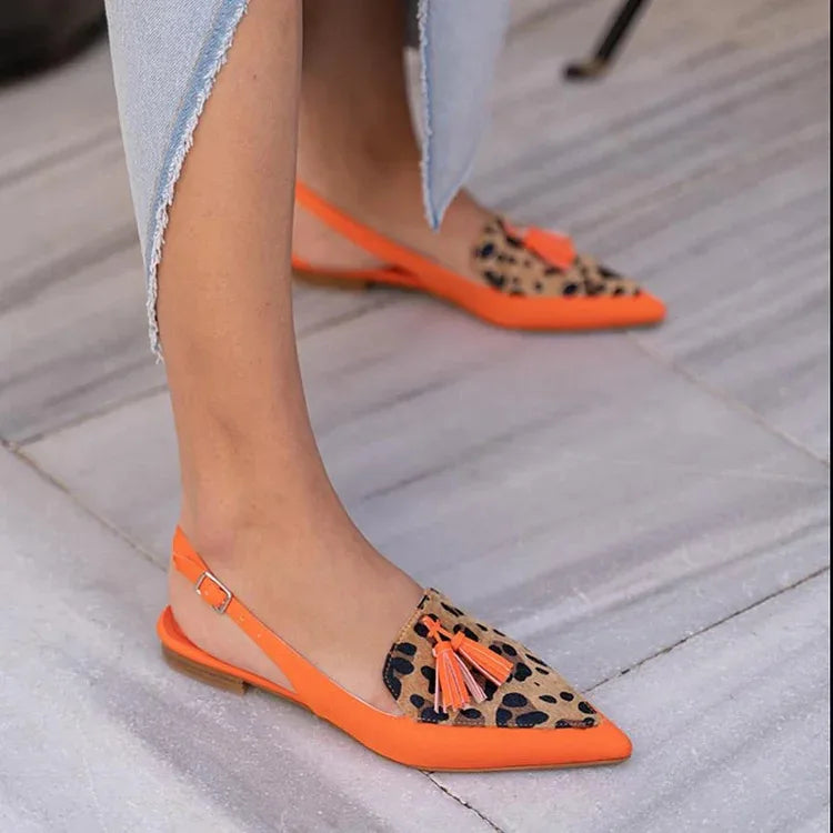 Color Block Women's Flat Shoes Pointed Tassel Low Heel Back Air Sandals
