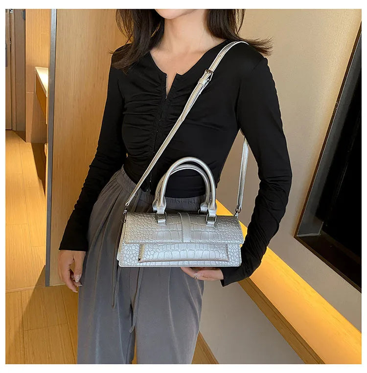 Ladies Shoulder Bag High Quality PU Stone Pattern Crossbody Bag for Women Armpit Clutch