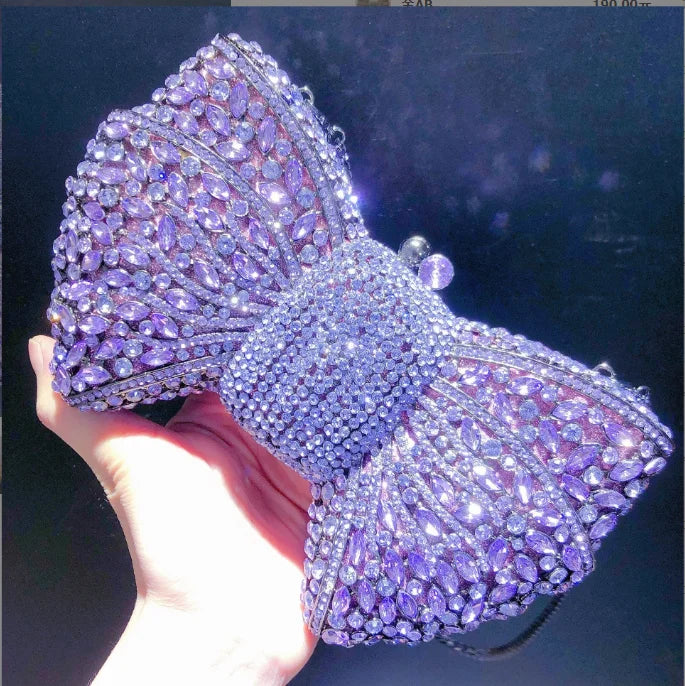 Rhinestone Green/Black Clutch Purse Bow Luxury Diamond Evening Clutches Wedding Bridal Bag