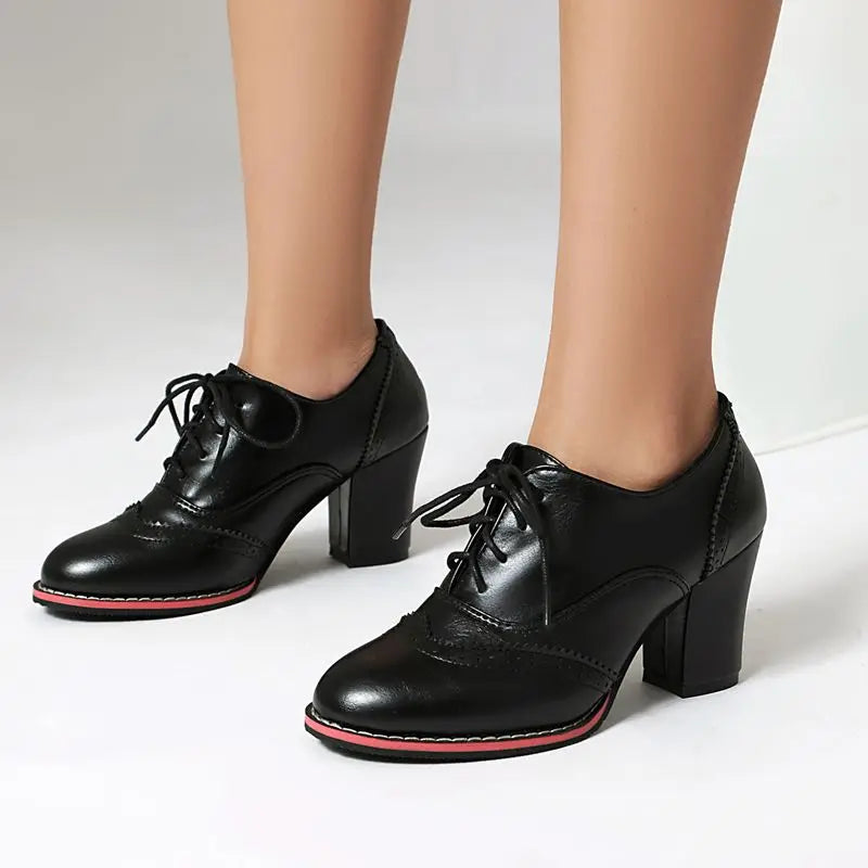 Pump Round Toe Chunky Heels 7.5cm Lace Up Plus Size 45 46 47 48 Office Shoes