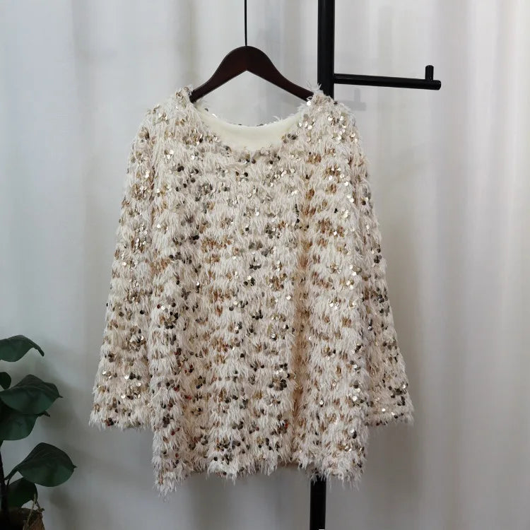 Heavy Sequined Pullover for Women Thick Warm Sweater