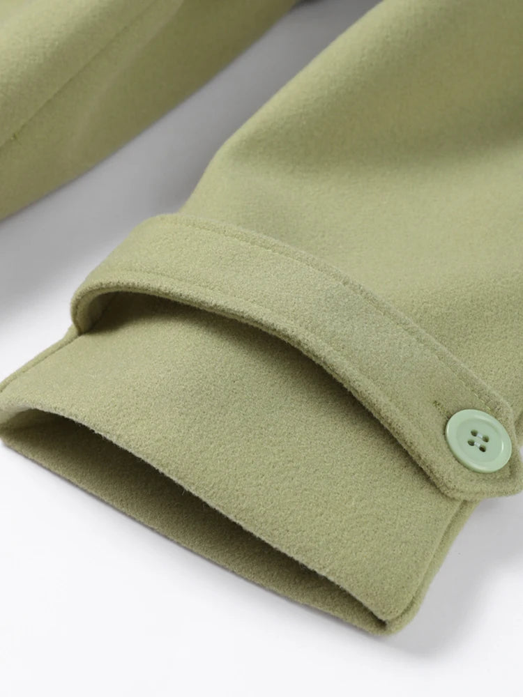 Urban Solid Double Breasted Long Women Coat Loose Full Sleeve Belt Double Breasted Jacket
