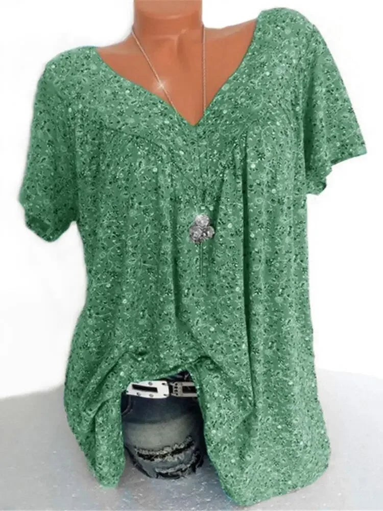 Loose Sleeveless Long Tank T-Shirt V-Neck Tops Floral Print Tees