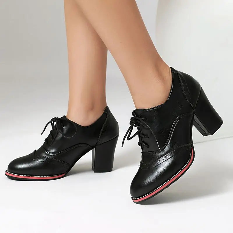 Pump Round Toe Chunky Heels 7.5cm Lace Up Plus Size 45 46 47 48 Office Shoes