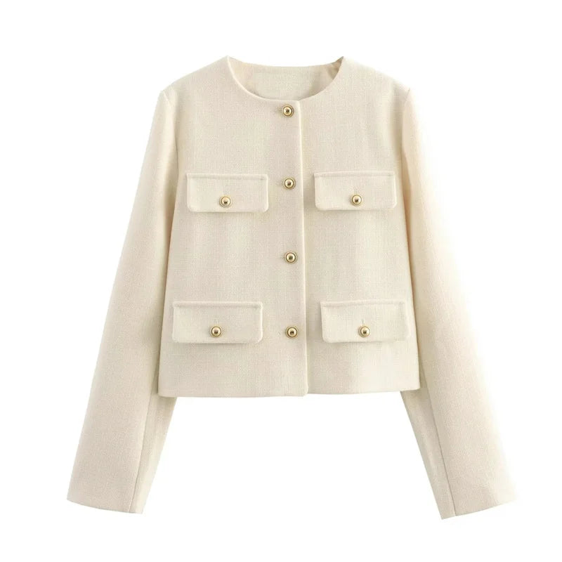 Cropped Tweed Jacket Woman Coat Button Long Sleeve Elegant Jackets For Women Short Coats Outwears