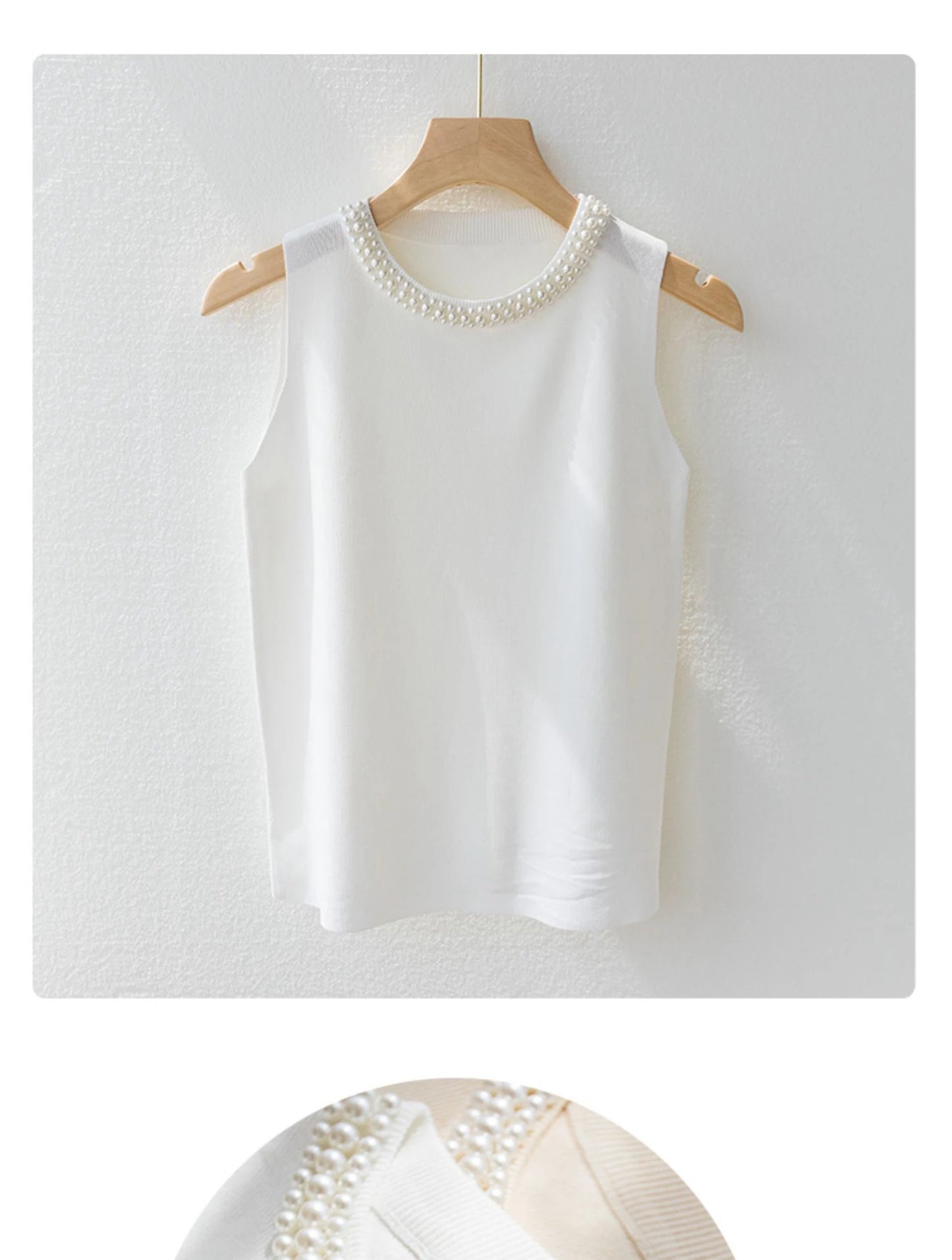 Knitted Sleeveless Beaded Casual Thin Tops