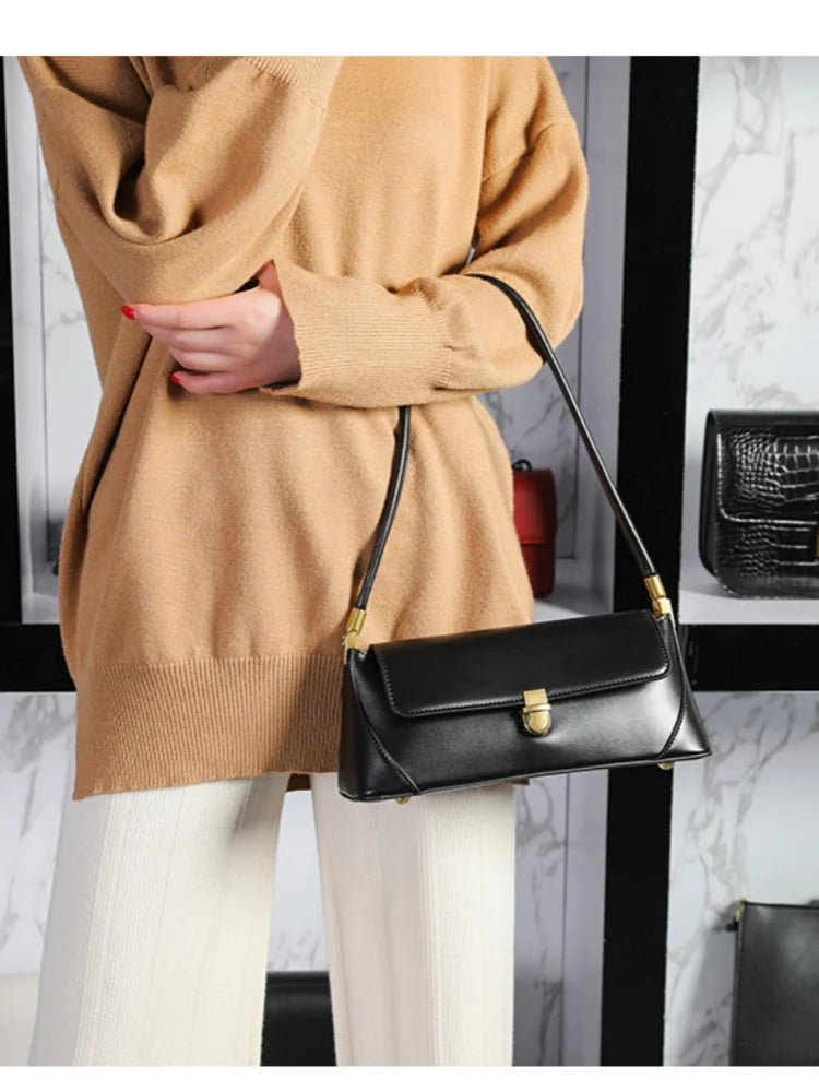 Armpit bag high-end solid color one-shoulder portable genuine leather bag