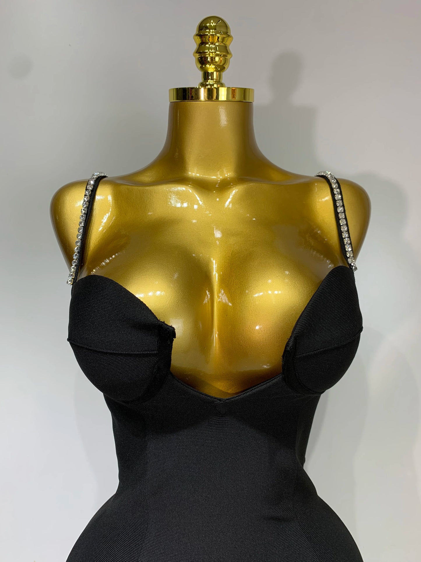 Women Celebrity Sexy V Neck Beading Black Mini Bodycon Bandage Dress