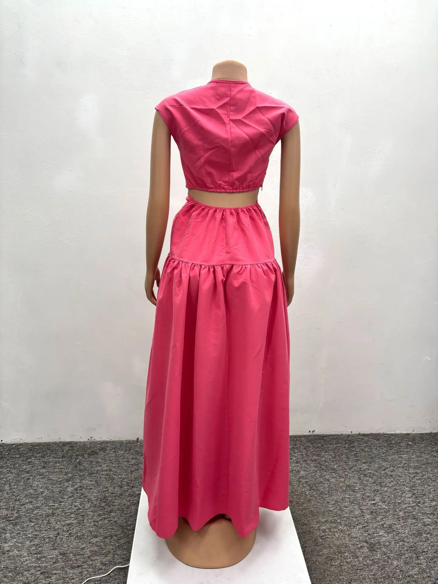 Women Short Sleeve Tie Up Open Waist Deep V-neck Maxi Long Dress