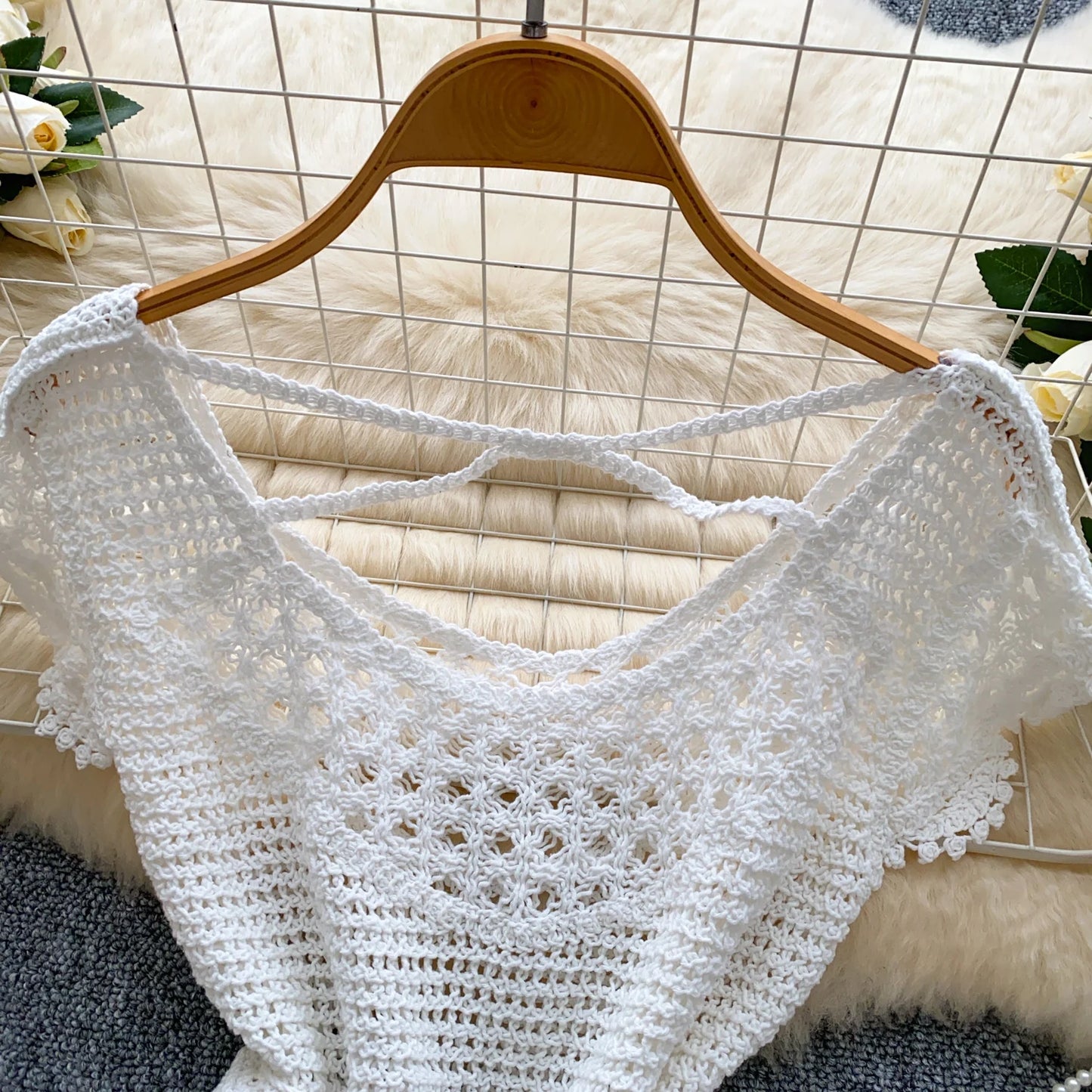 Bohemian Tassel Knit Tops Women Lace Up V Neck Elastic Summer Blouse Vacation Blouse