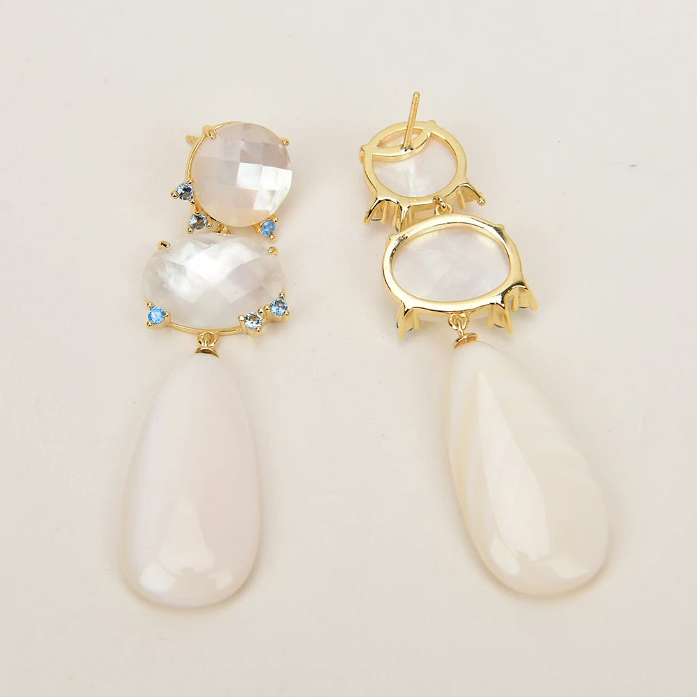 Natural White Sea Shell Pearl Stud Earrings Dangle Earring Handmade Gift Earring For Women