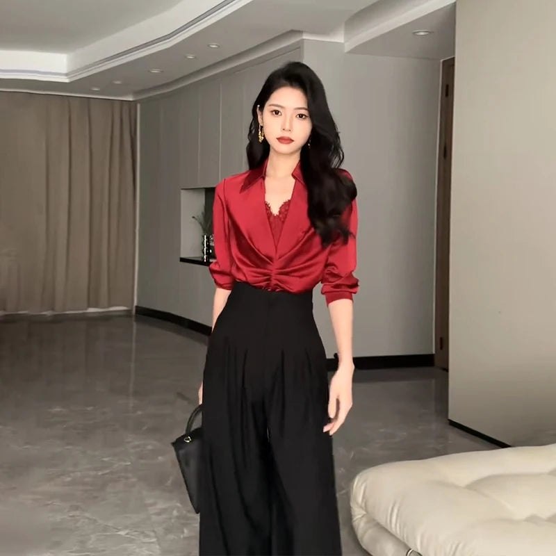 Women Ultra High Waist Wide Leg Pants Straight Thick Suit Pants Mop Pants