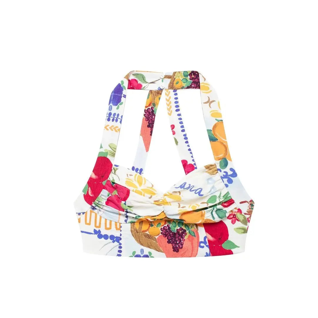 Colorful Printed Suspenders Skirt Set Women Patchwork Quilted High Waist Skirt Two Piece Summer