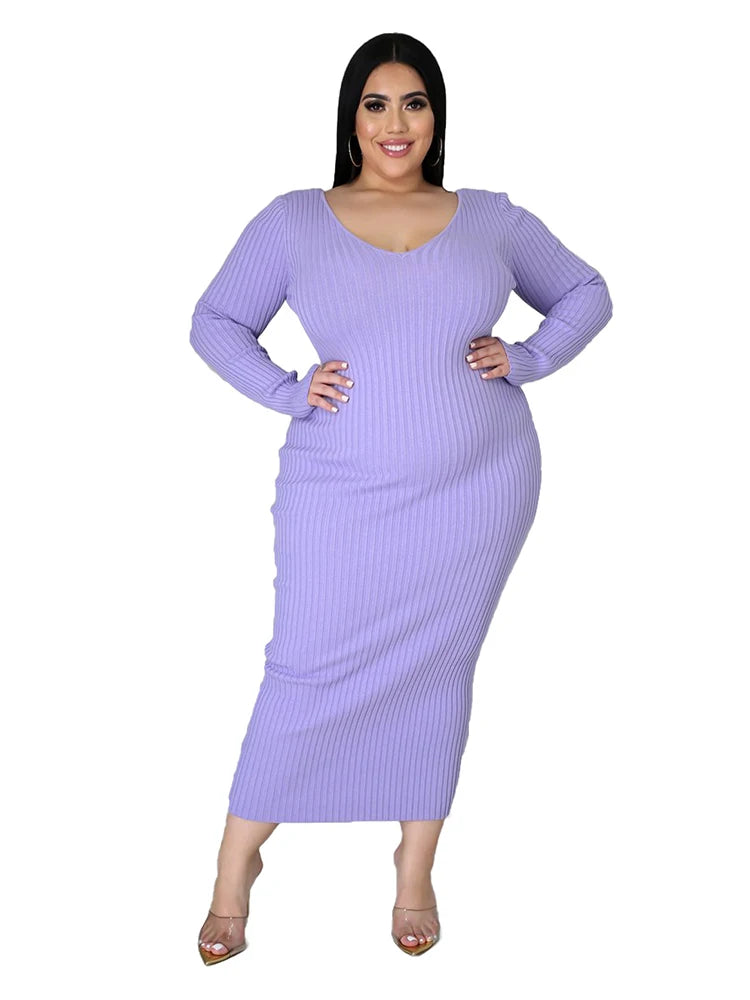 Ladies Knitted Sweater Dress Midi Dress Long Sleeves Chic and Elegant Plus Size Dresses