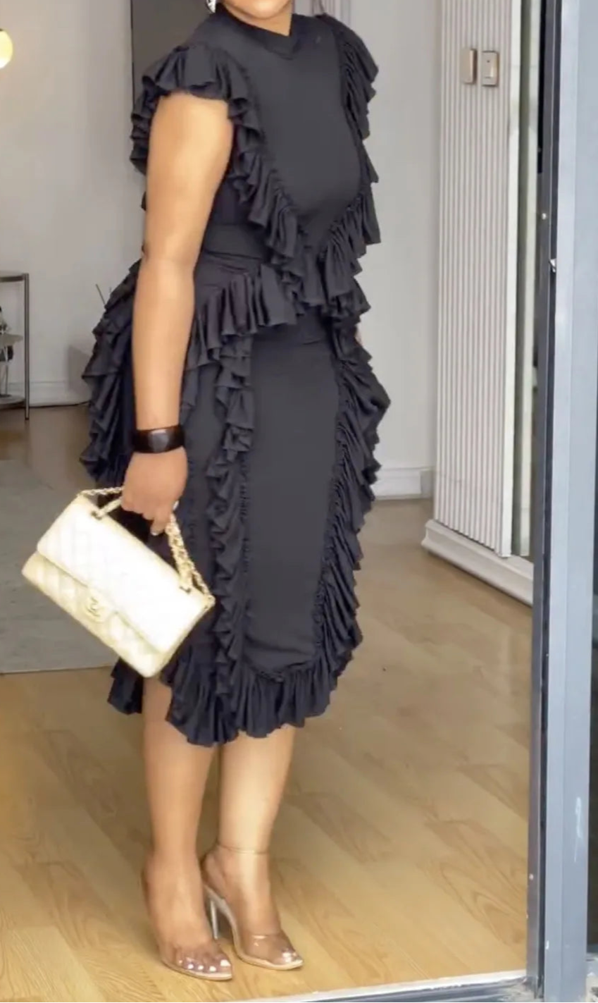 Elegant Black Dress Sleeveless Bodycon Round Neck Casual Vintage Midi Dress