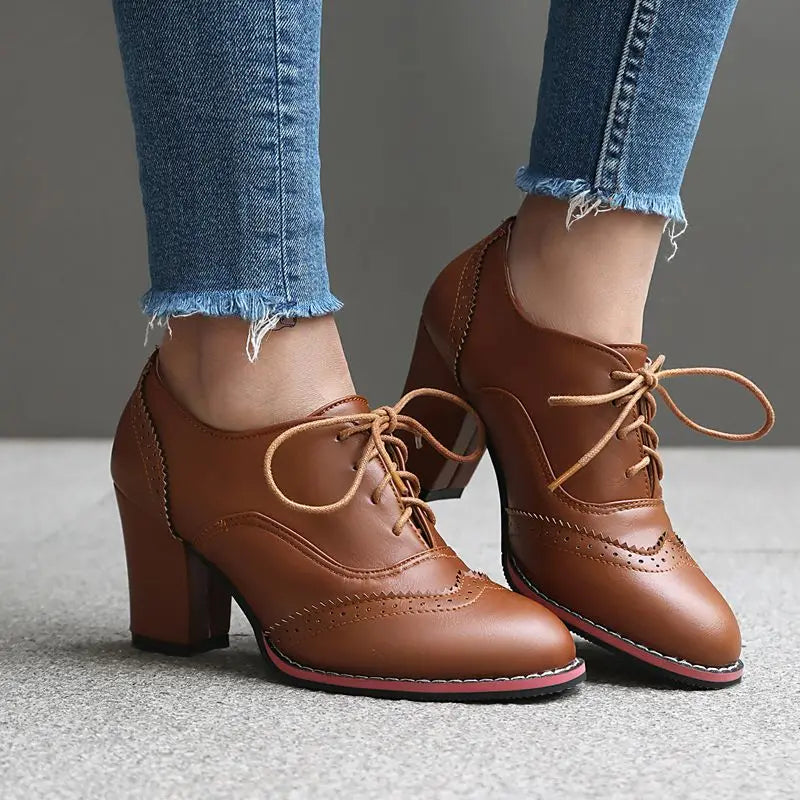 Pump Round Toe Chunky Heels 7.5cm Lace Up Plus Size 45 46 47 48 Office Shoes