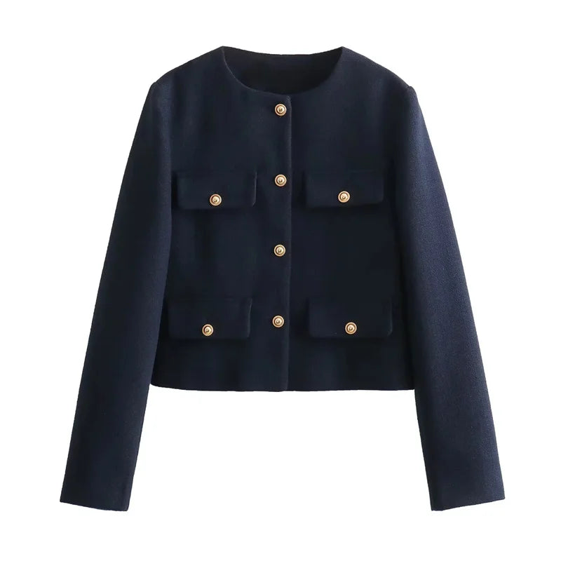 Cropped Tweed Jacket Woman Coat Button Long Sleeve Elegant Jackets For Women Short Coats Outwears