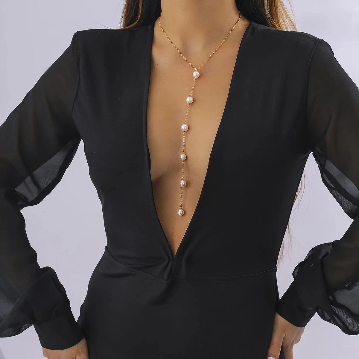 Women's Sexy Tassel Pearl Harness Chest Chain
