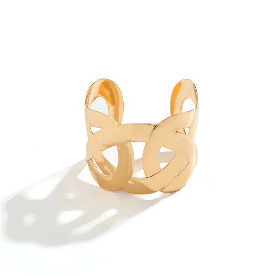 Punk Smooth Hollow Out Metal Wide Open Cuff Bangles for Women