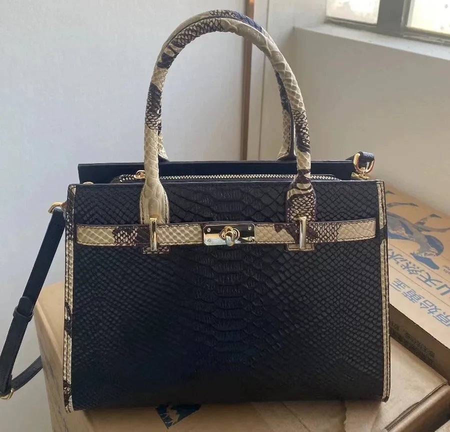 Elegant Single Shoulder Bag Business Women Black Animal Pattern Purses