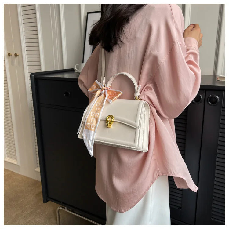 Scarf Bow Decor Lightweight Flap Bag, Business Casual Mini Women's Shoulder Bag