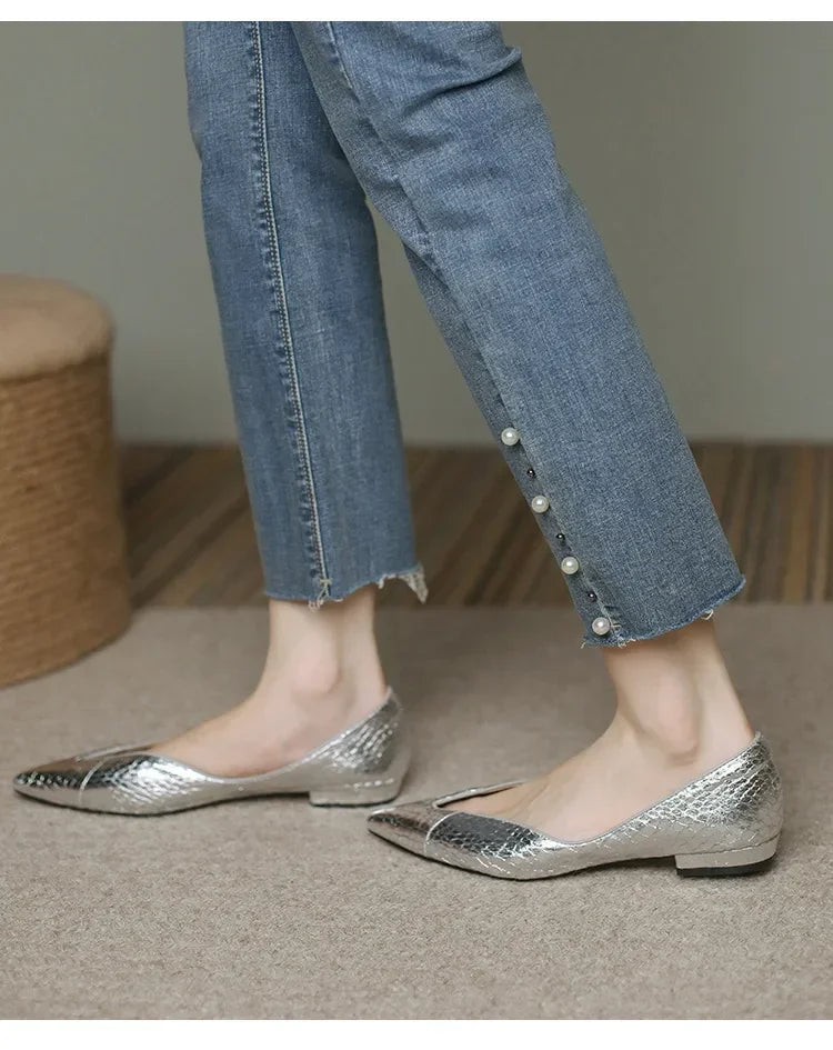 French Pointed Leather Shoe Simple Comfort Sheepskin Elegant Low Heel Shoes