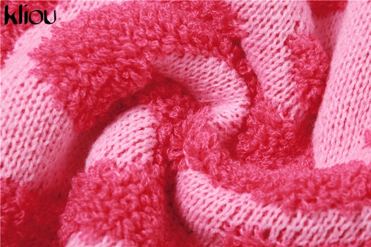 Women Bare Midriff Sweet Knitted Crop Cardigan Girls Fleece Patchwork Warm Button Sweater