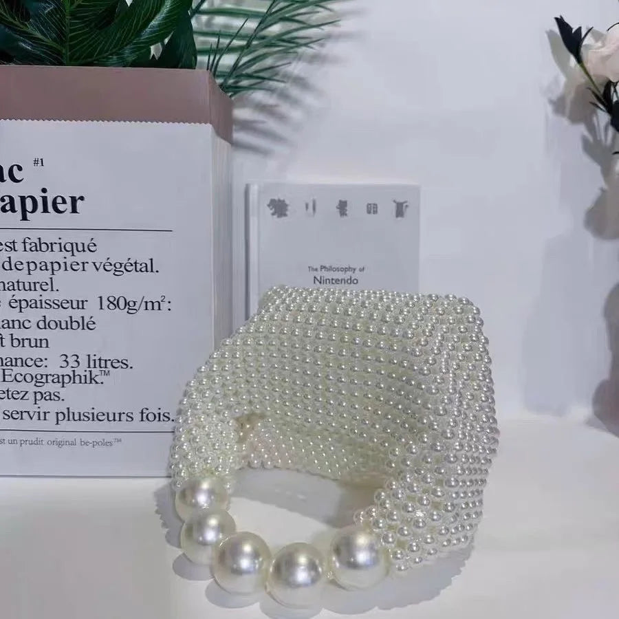 Handmade New Pearl Handbags For Women Trendy Portable Purse Party Shoulder Clutch Bag