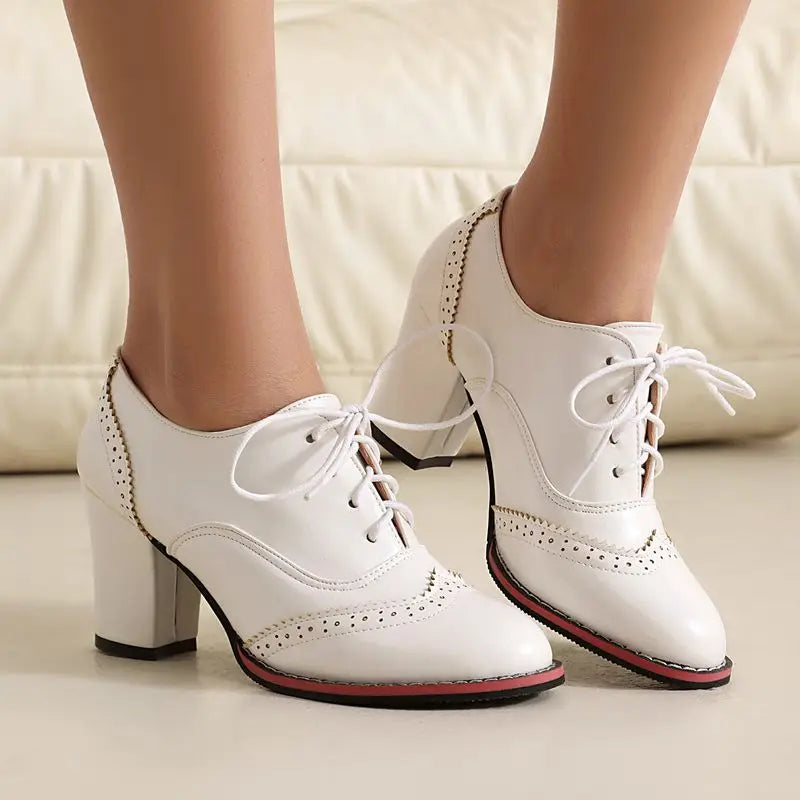 Pump Round Toe Chunky Heels 7.5cm Lace Up Plus Size 45 46 47 48 Office Shoes
