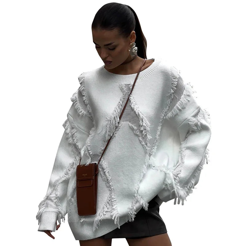 Tassel Oversize Knitted Sweater For Women Autumn Jumpers