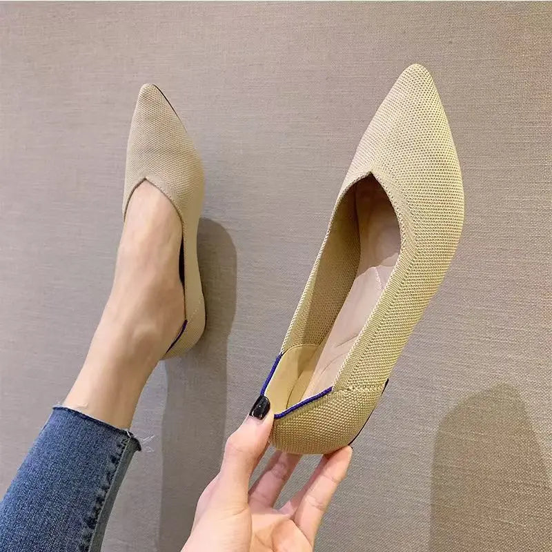 Women's leisure flat shoes pointed knitting elastic comfortable shoes