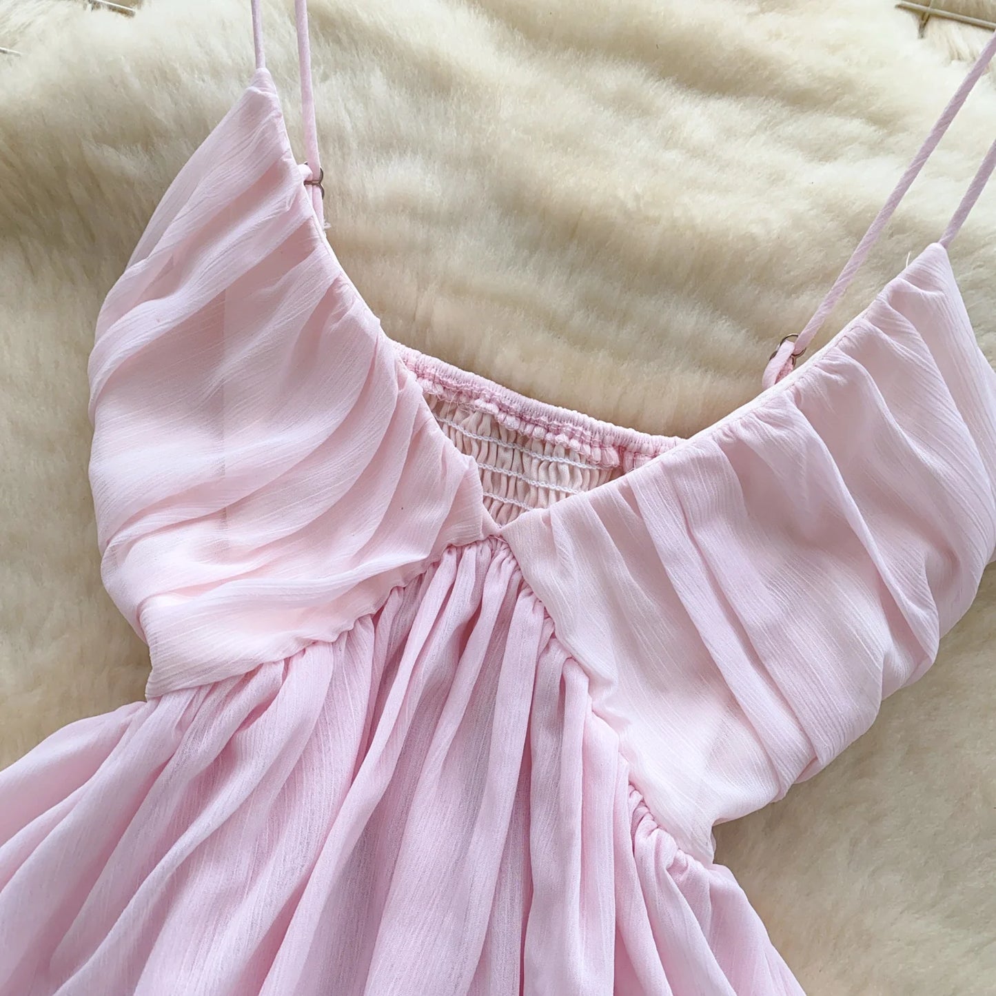 Chiffon Tops Straps Deep V Backless Top Ruffles Short Tank Top Vacation Style Sexy Tops