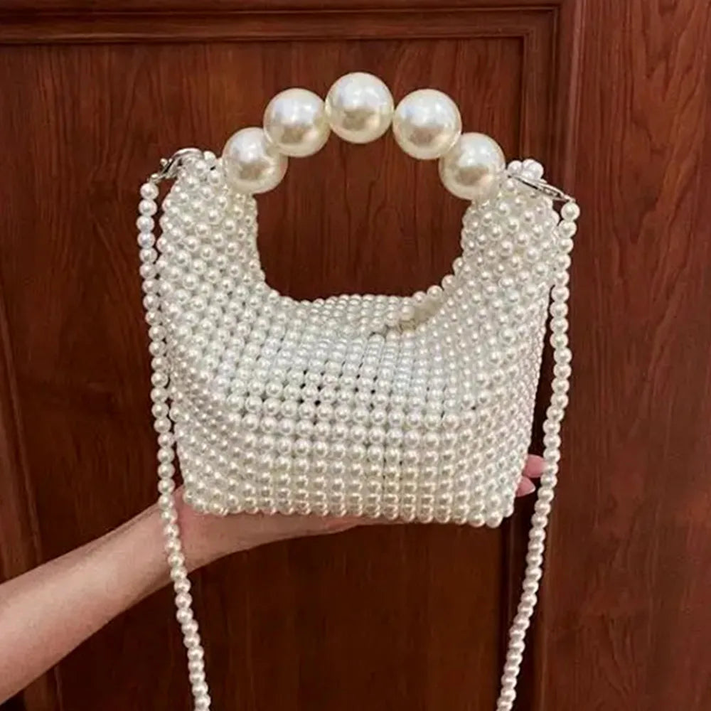 Handmade New Pearl Handbags For Women Trendy Portable Purse Party Shoulder Clutch Bag