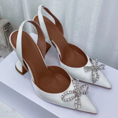 Women's High Heels Rhinestone Bow Pointy Glasses with Stilettos and Sandals Women.