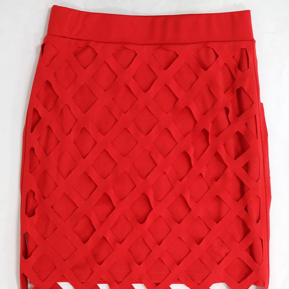 Women Hollow Out Tassel Bodycon Midi Skirts Two Piece Set and Sleeveless Top and Skirt Set