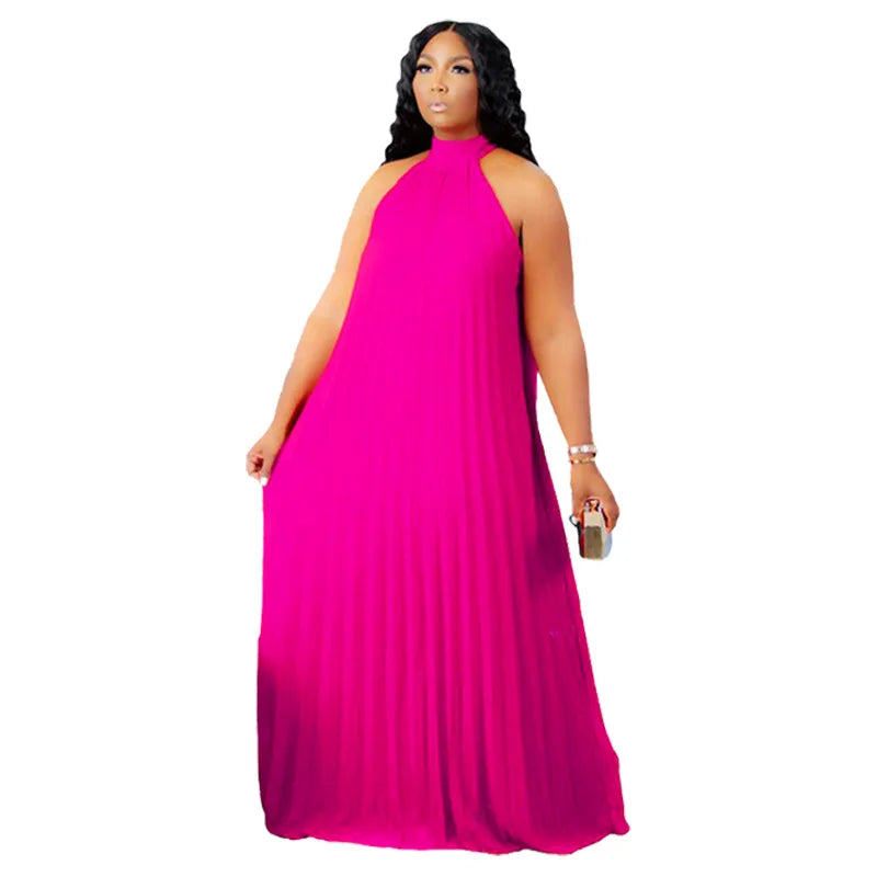 Plus Size Women Maxi Dress sleeveless Halter Hollow Out Maxi Dress