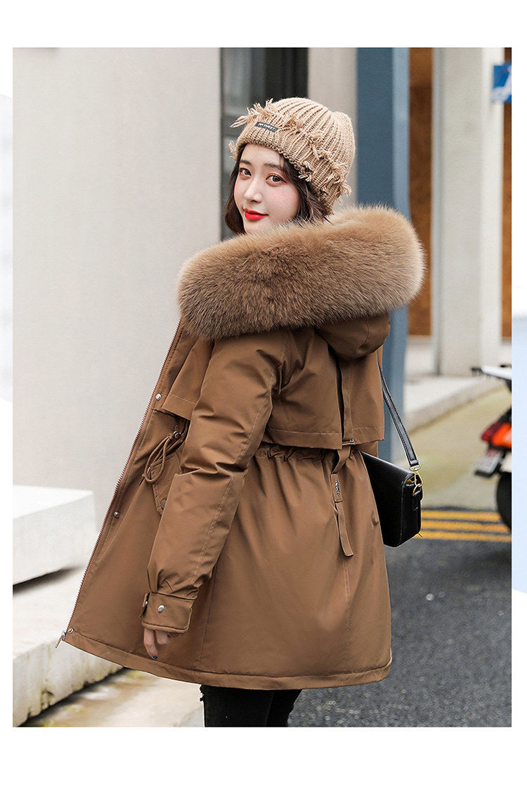 Women Long Wool Lined Hooded Parkas Winter Jacket