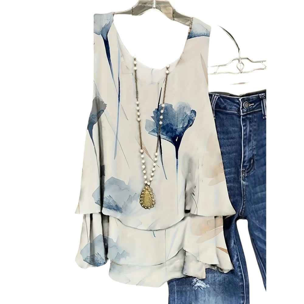 Plus Size women's printed vest top slightly elastic polyester fabric casual floral top