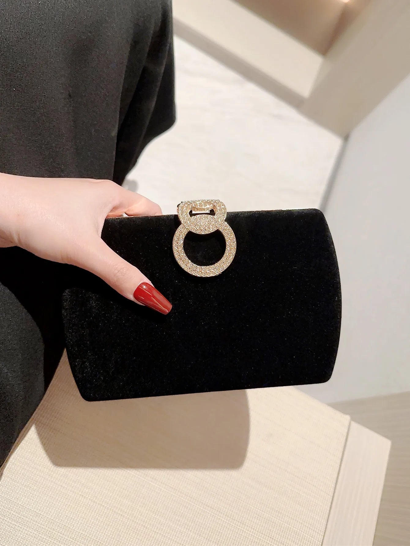 Velvet Box Dinner Bag Sparkly Rhinestone Decoration Banquet Bag Clutch Evening Bag Dress Purse