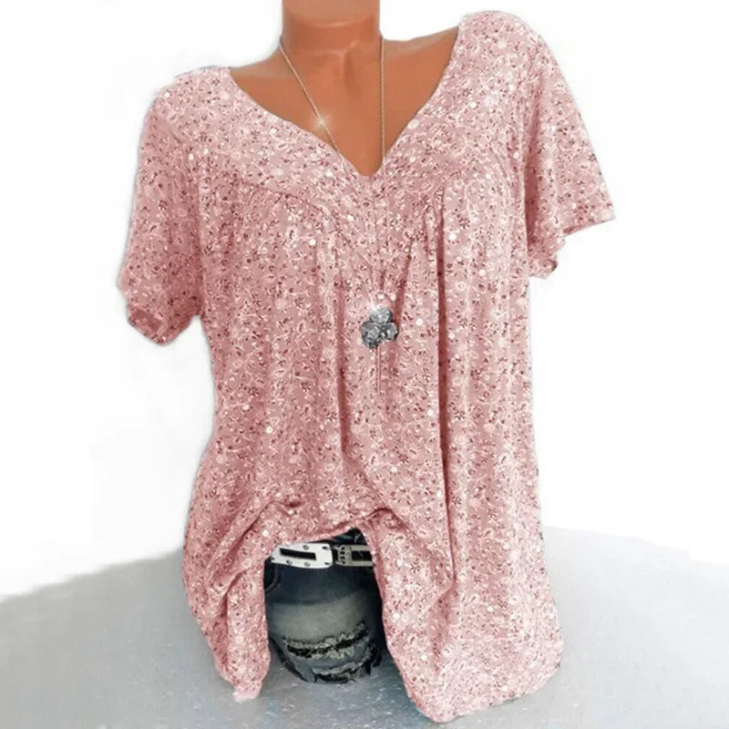 Loose Sleeveless Long Tank T-Shirt V-Neck Tops Floral Print Tees