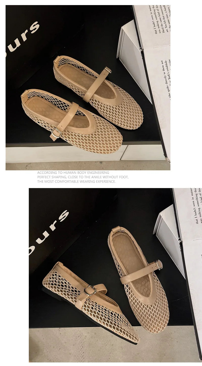 Breathable Mesh Black Ballet Shoes Daily Walking Street Sandals