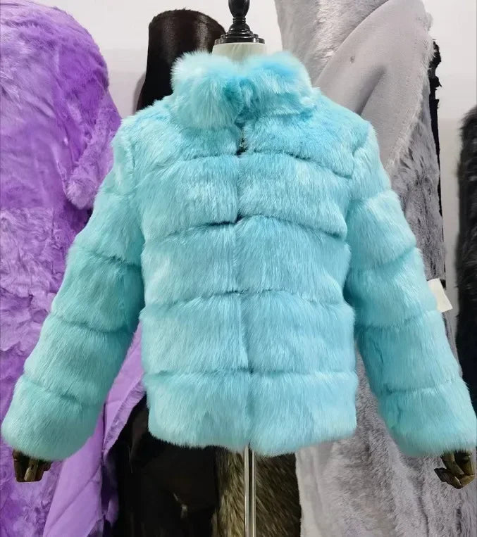 Women Faux Fox Fur Coats Turn Down Collar Thick Warm Elegant Jackets Streetwear