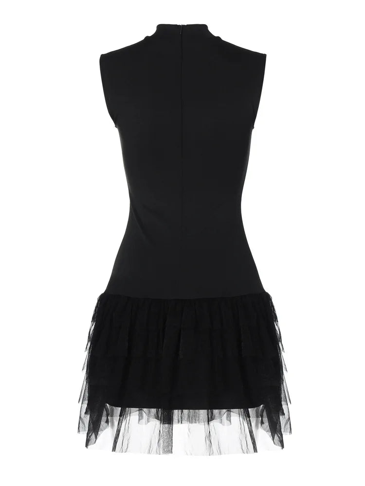 Black Mini Dress Sleeveless Mesh Patchwork Mini Evening Prom Dress Bodycon