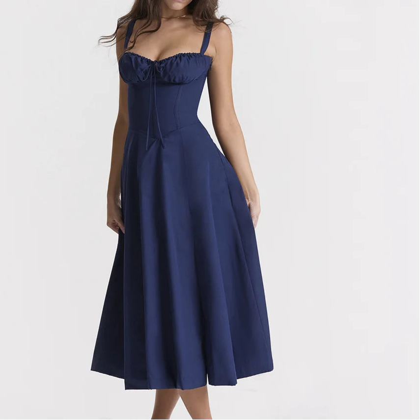 Elegant A Line Midi Dress Sexy Spaghetti Strap Lace Up Red Holiday Party Dresses Summer Dresses