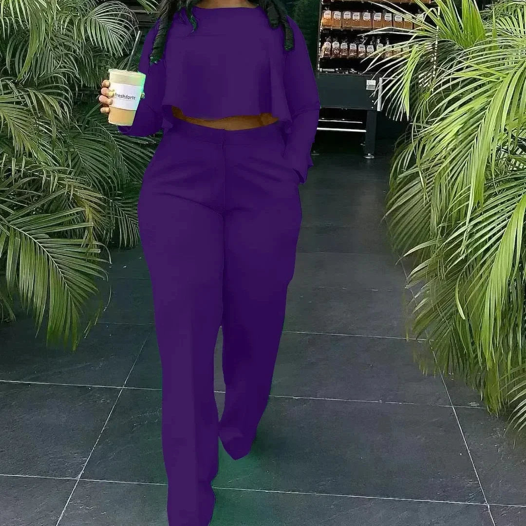 Two Piece Set Women Tracksuit Set Summer Work Elegant Long Sleeve Top Pants Set