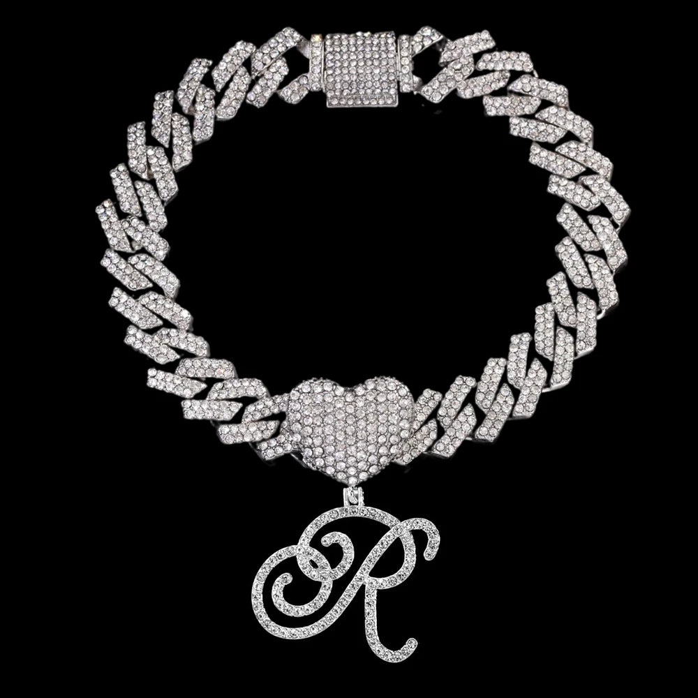 A-Z Cursive Initial Letter Cuban Anklets Bracelet For Women 14mm Iced